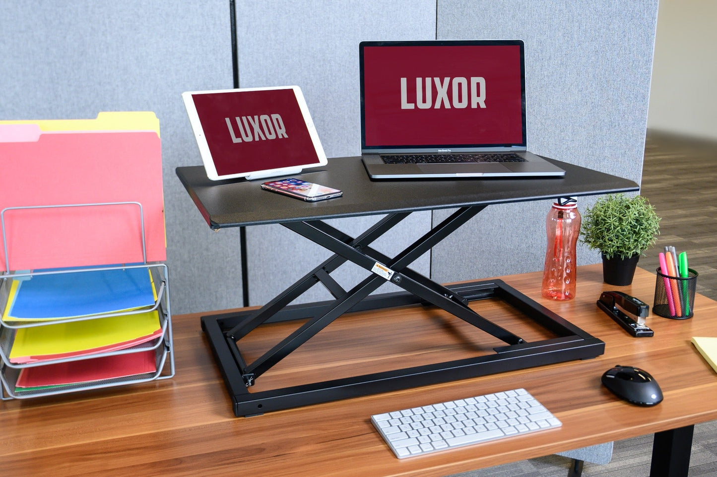 Luxor CVTR32-BK Pneumatic Standing Desk Converter - Black (LUX-CVTR32-BK) - SchoolOutlet