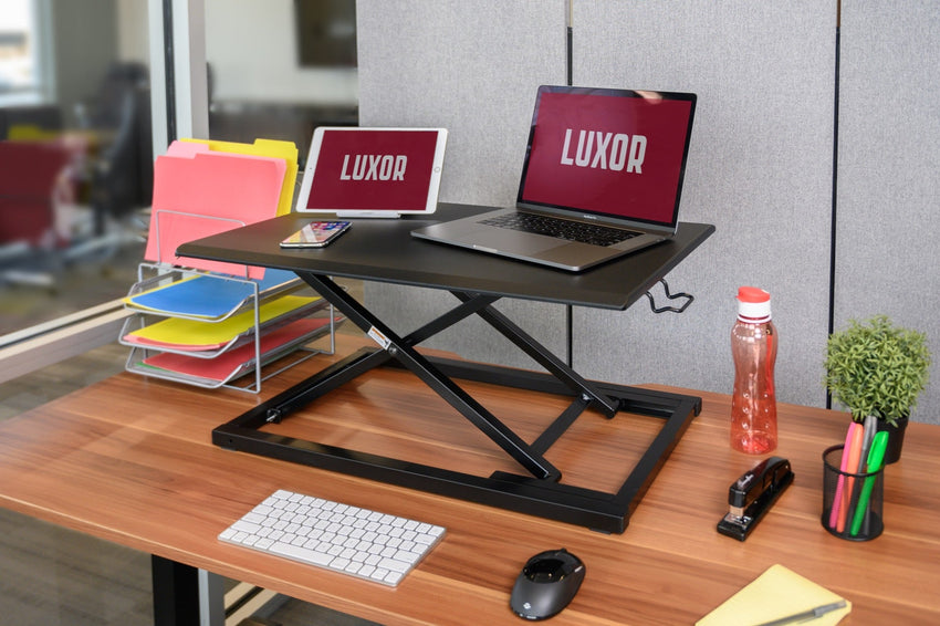 Luxor CVTR32-BK Pneumatic Standing Desk Converter - Black (LUX-CVTR32-BK) - SchoolOutlet