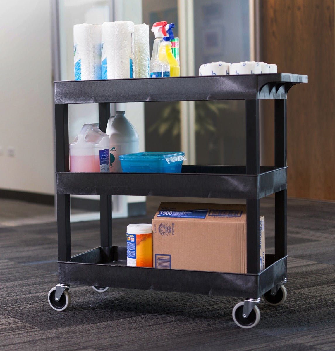 Luxor E Series EC111 - Tub Cart 3 Shelves - 35"W x 36"H - SchoolOutlet