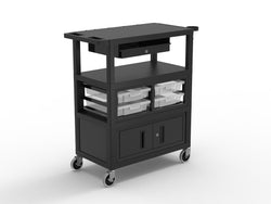 Luxor Deluxe Teacher Cart with Locking Cabinet Storage - Bins Keyboard, Tray Pocket, Chart Hooks and Cup Holder 32" x 18" (Luxor LUX-ECMBSKBC-B)