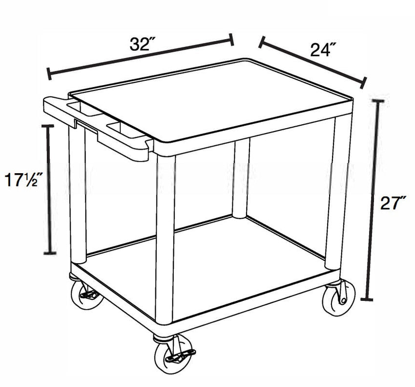 Luxor LE27C-B Black 2 Shelf A/V Cart with Electrical Assembly and Locking Cabinet - 24" W x 32" D x 27" H - SchoolOutlet