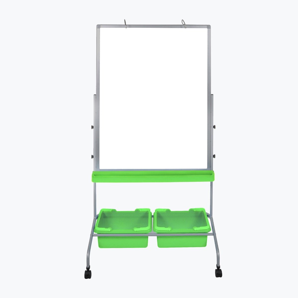 Mobile Whiteboard - Double-sided Magnetic Dry Erase School Markerboard with Storage Bins for Classrooms- Luxor MB3040WBIN - SchoolOutlet