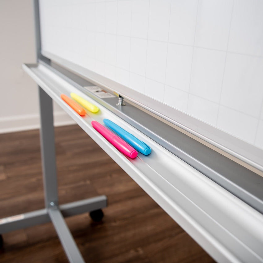 48"W x 36"H Mobile Whiteboard - Ghost Grid/Whiteboard Double-sided Magnetic dry erase markerboard - Luxor MB4836LB - SchoolOutlet