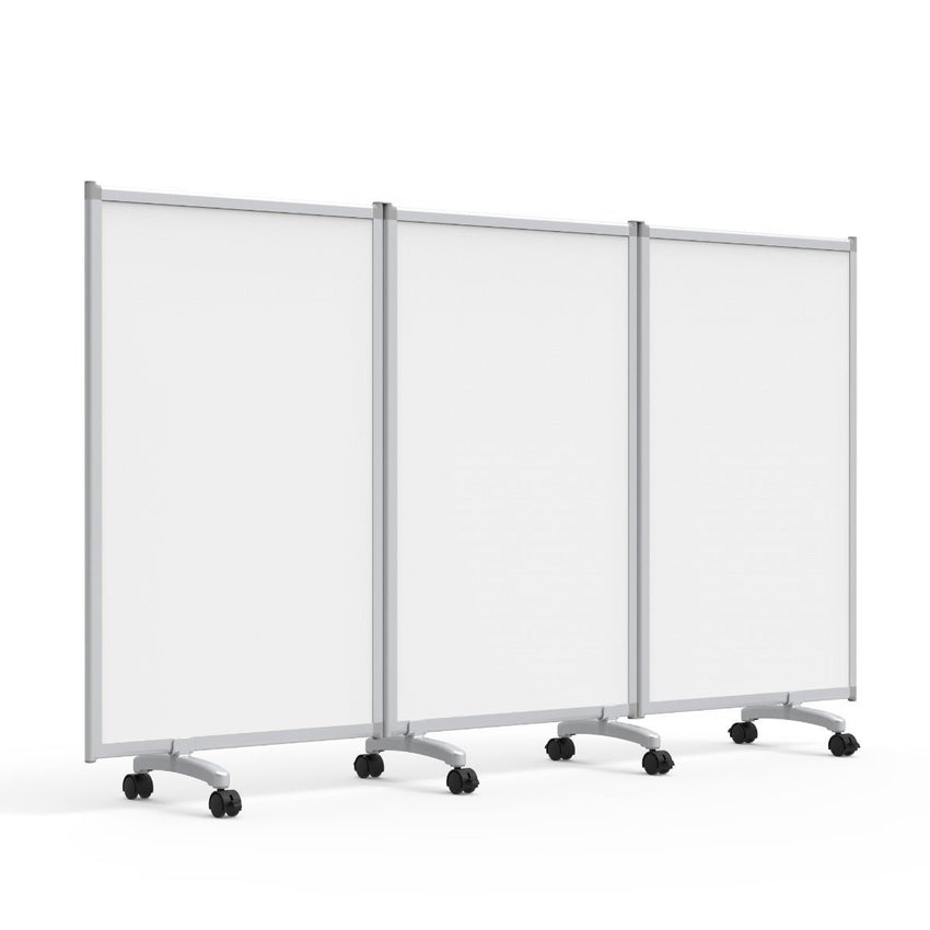 91"W x 52"H Mobile Whiteboard - 3-Panel Folding Room Divider Magnetic dry erase markerboard - Luxor MB9152WW - SchoolOutlet