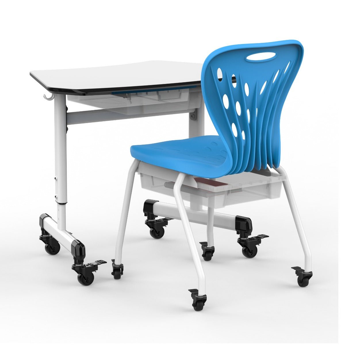 Luxor MBS-CHAIR - Stackable School Chair with Wheels and Storage - 17.25" - Blue (LUX-MBS-CHAIR) - SchoolOutlet