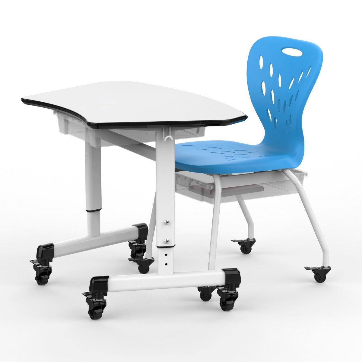 Luxor MBS-DESK - Height-Adjustable Trapezoid Student Desk with Drawer 29" W x 19" D x 29.75" H (LUX-MBS-DESK) - SchoolOutlet