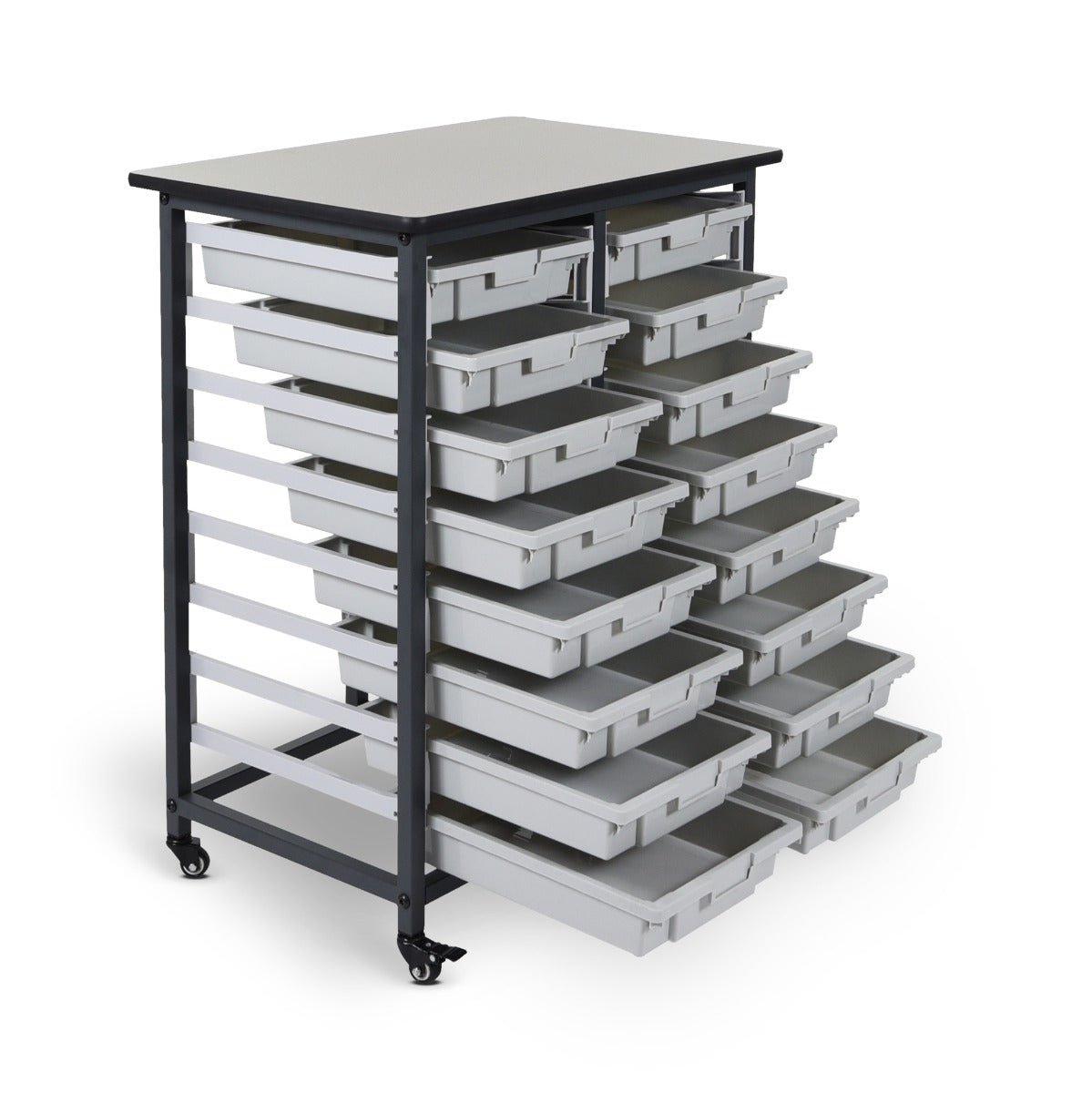 Luxor Mobile Bin Storage Unit - Double Row (LUX-MBS-DR-16S) - SchoolOutlet