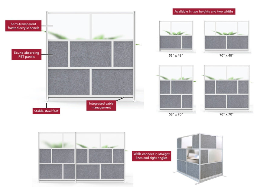 Luxor MW-5370-XFCG - Luxor Modular Room Divider Wall System - 53" x 70" Add-On Wall - SchoolOutlet