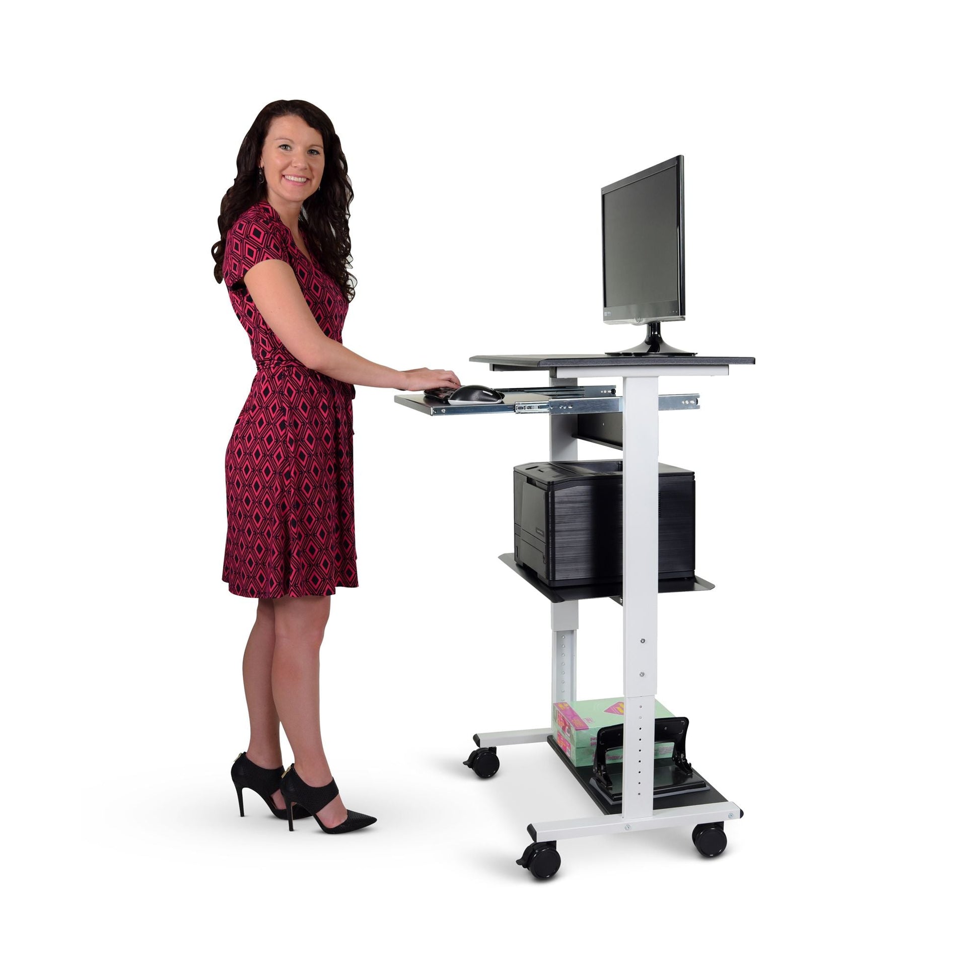 Luxor Mobile 3 Shelf Adjustable Stand Up Workstation (LUX-STAND-WS30) - SchoolOutlet