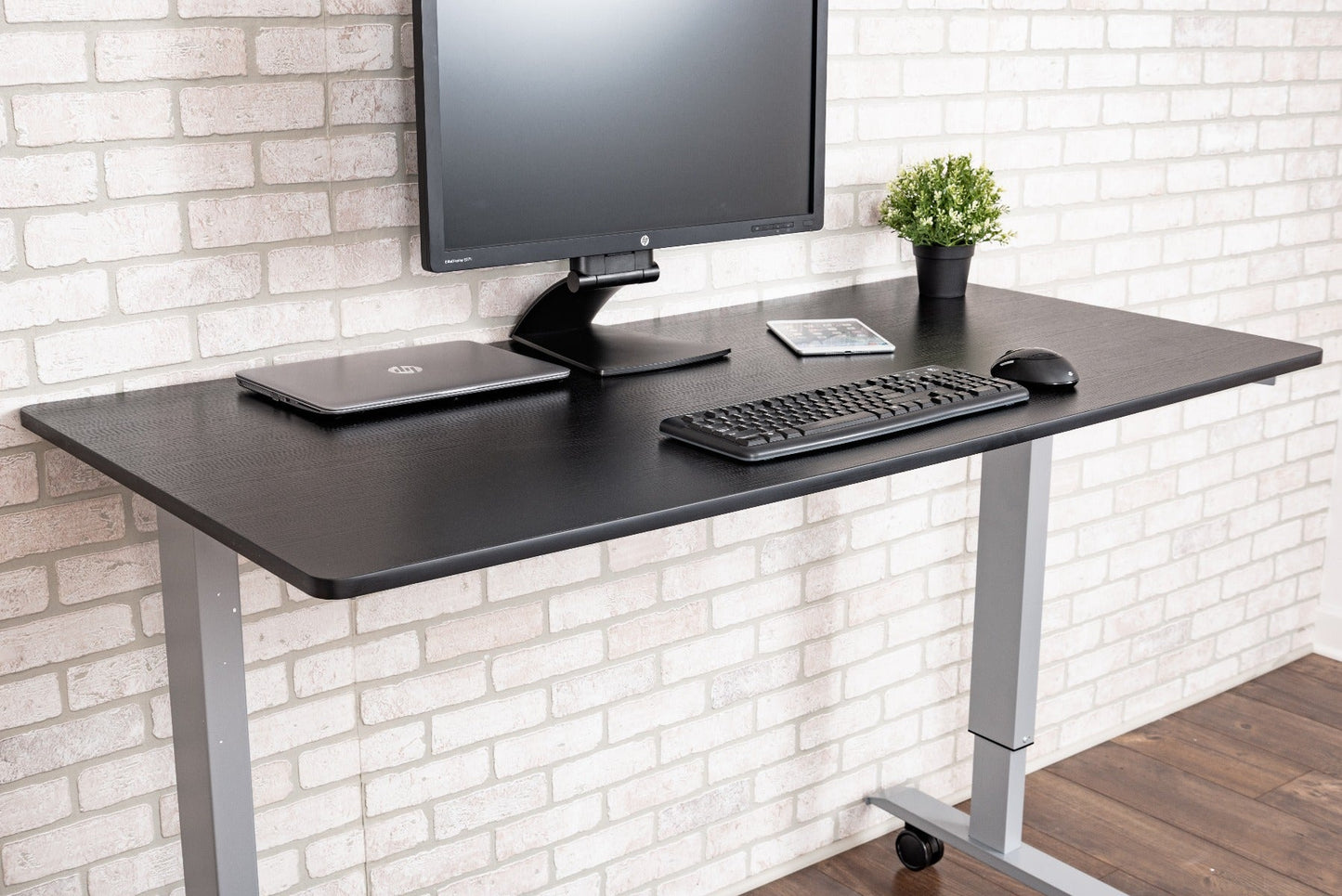 Luxor STANDCF60-AG-BO - 60" Crank Adjustable Stand Up Desk - Silver Frame with Black Oak Top(LUX-STANDCF60-AG-BO) - SchoolOutlet