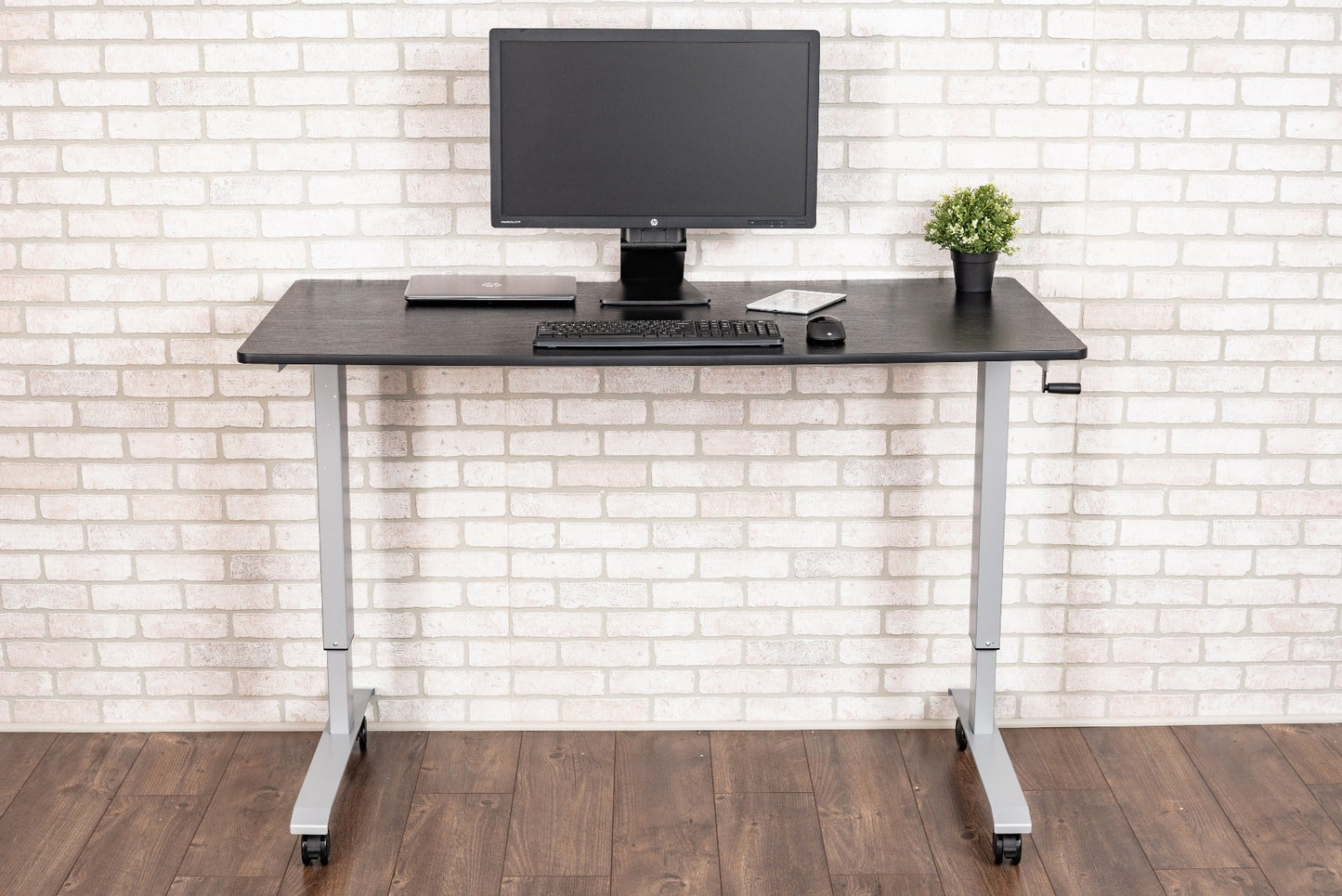 Luxor STANDCF60-AG-BO - 60" Crank Adjustable Stand Up Desk - Silver Frame with Black Oak Top(LUX-STANDCF60-AG-BO) - SchoolOutlet