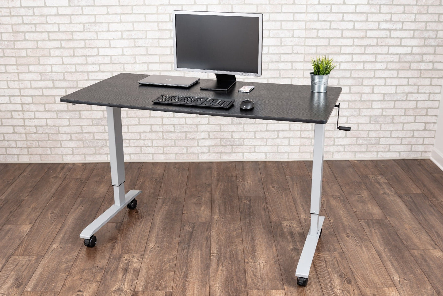 Luxor STANDCF60-AG-BO - 60" Crank Adjustable Stand Up Desk - Silver Frame with Black Oak Top(LUX-STANDCF60-AG-BO) - SchoolOutlet