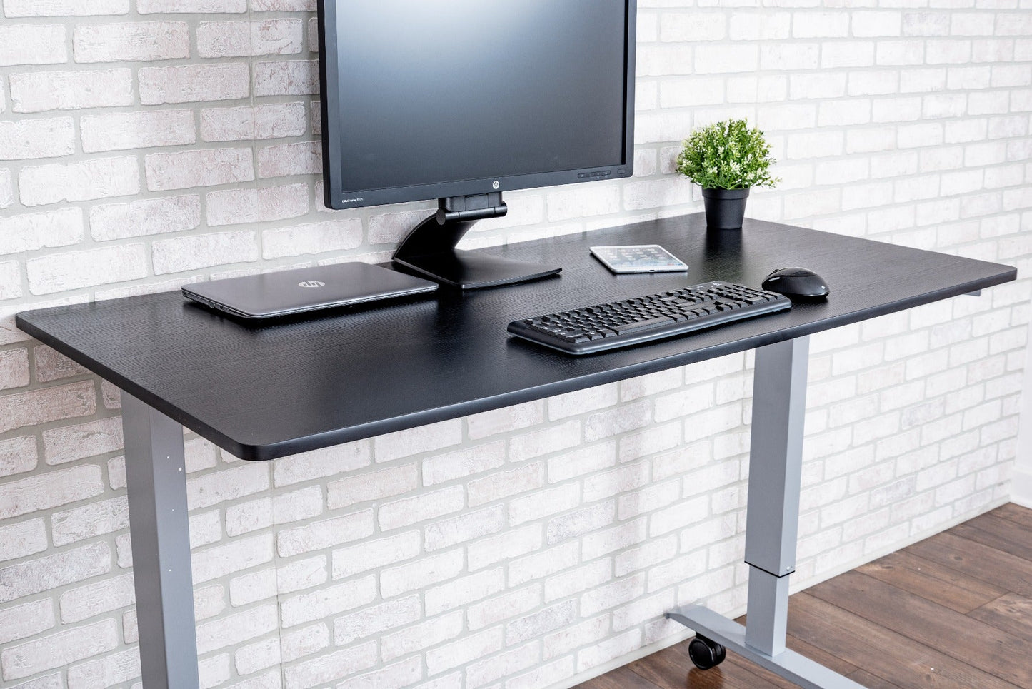 Luxor STANDCF60-AG-BO - 60" Crank Adjustable Stand Up Desk - Silver Frame with Black Oak Top(LUX-STANDCF60-AG-BO) - SchoolOutlet