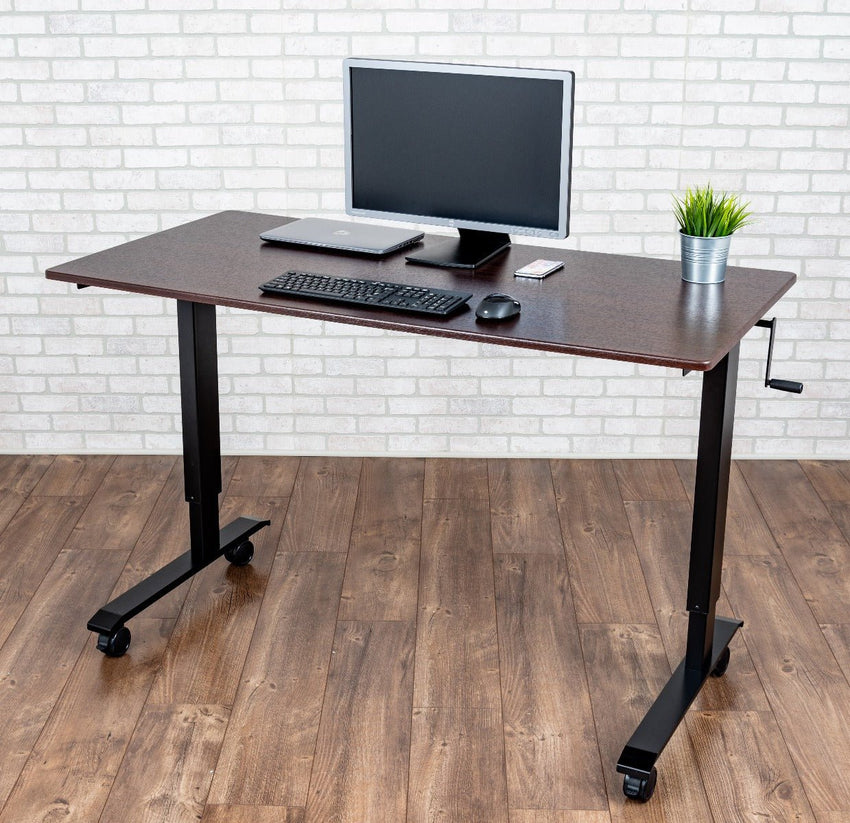 Luxor STANDCF60-BK-BO - 60" Crank Adjustable Stand Up Desk - Black Frame with Black Oak Top(LUX-STANDCF60-BK-BO) - SchoolOutlet