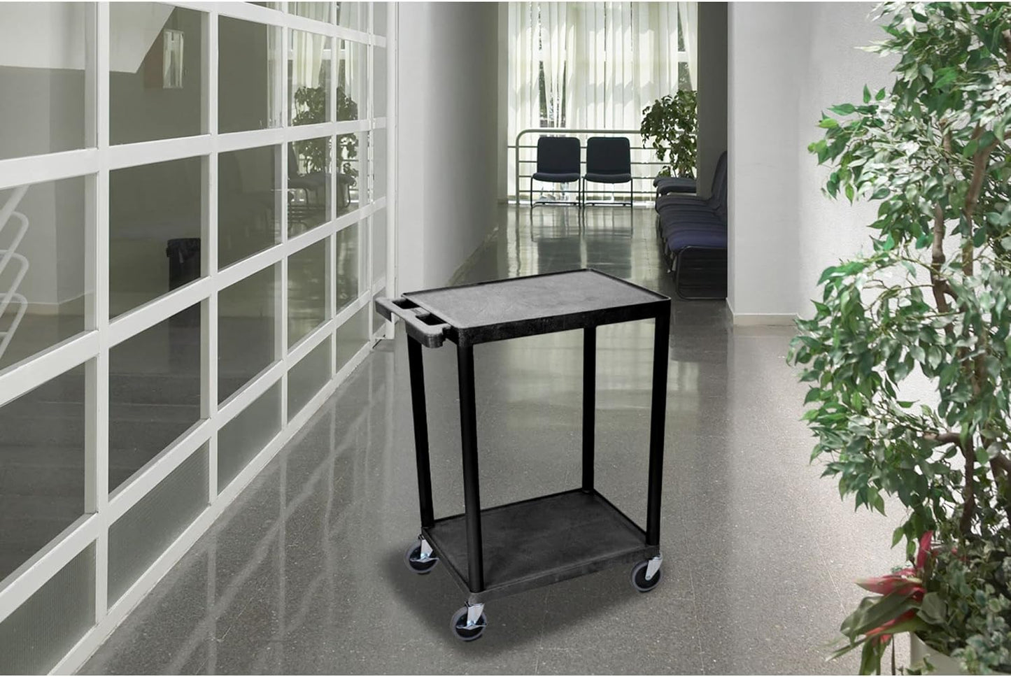 Luxor STC22-B Multipurpose Utility Cart with 2 Shelf - Black - SchoolOutlet