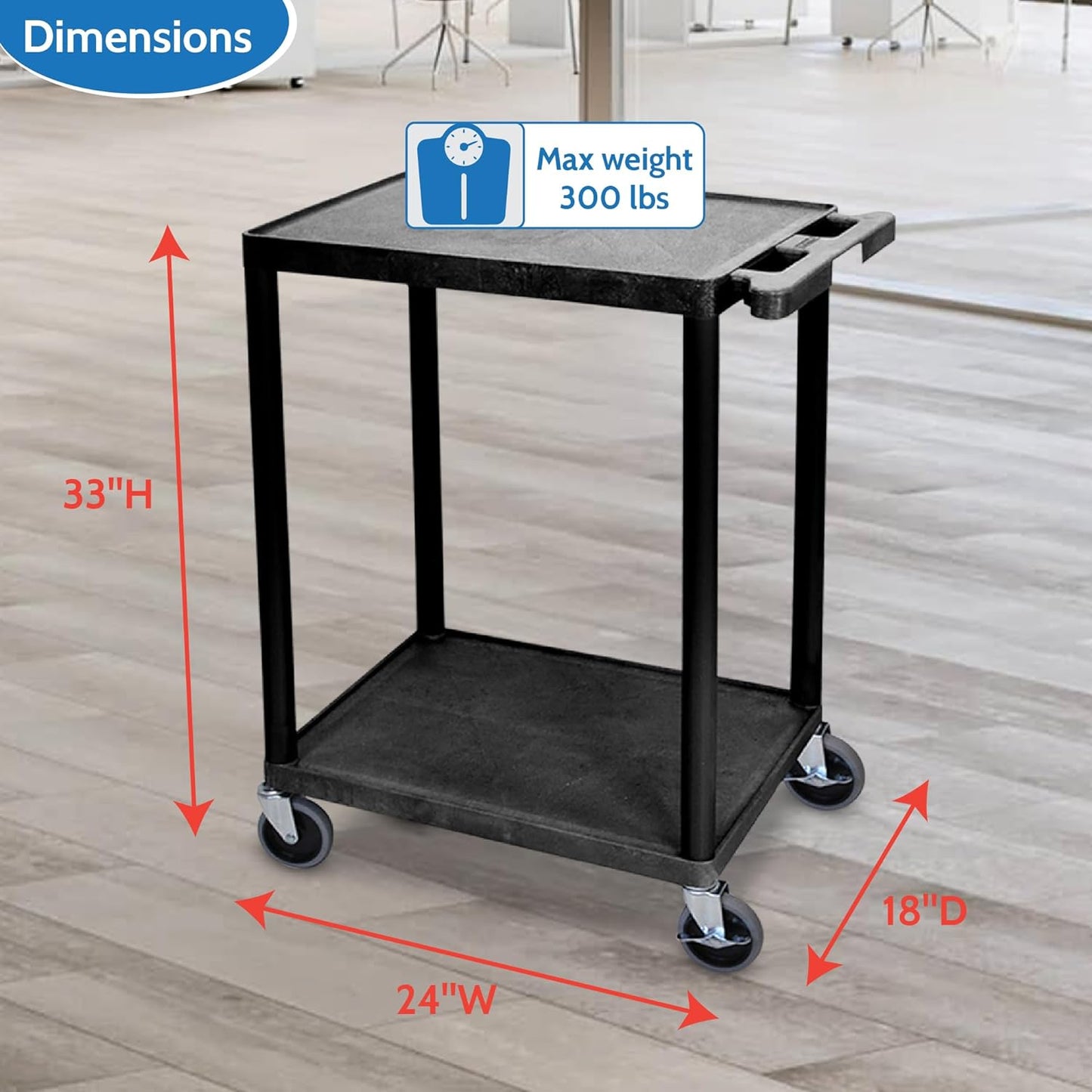 Luxor STC22-B Multipurpose Utility Cart with 2 Shelf - Black - SchoolOutlet