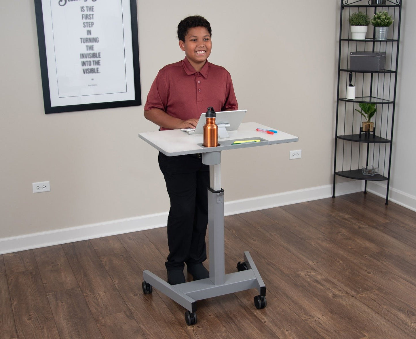 Luxor STUDENT-P - Student Desk - Pneumatic Adjustable Height Sit/StandDesk (LUX-STUDENT-P) - SchoolOutlet