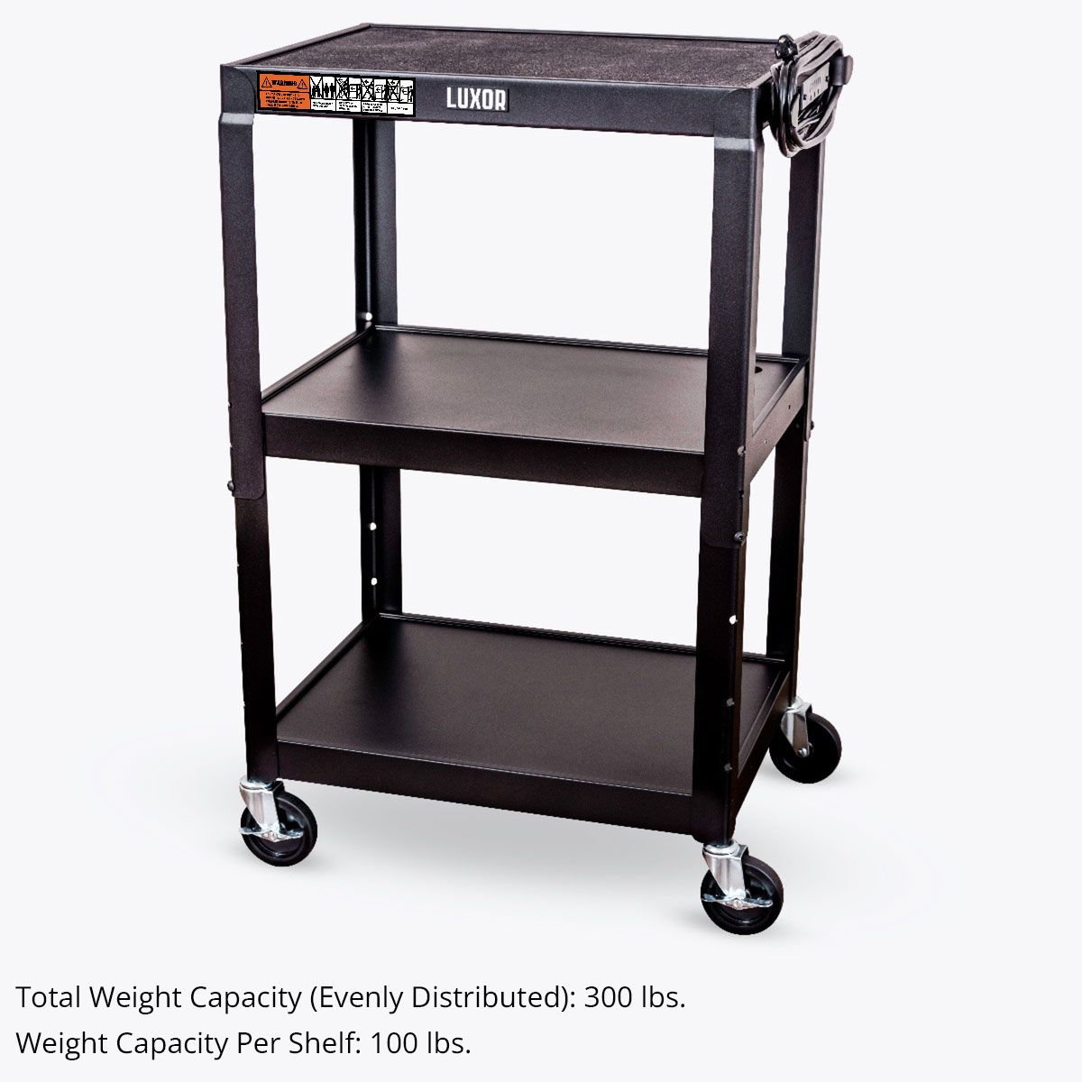 Luxor UCMT1 42" Adjustable-Height Steel Utility Cart - 3 shelves - SchoolOutlet