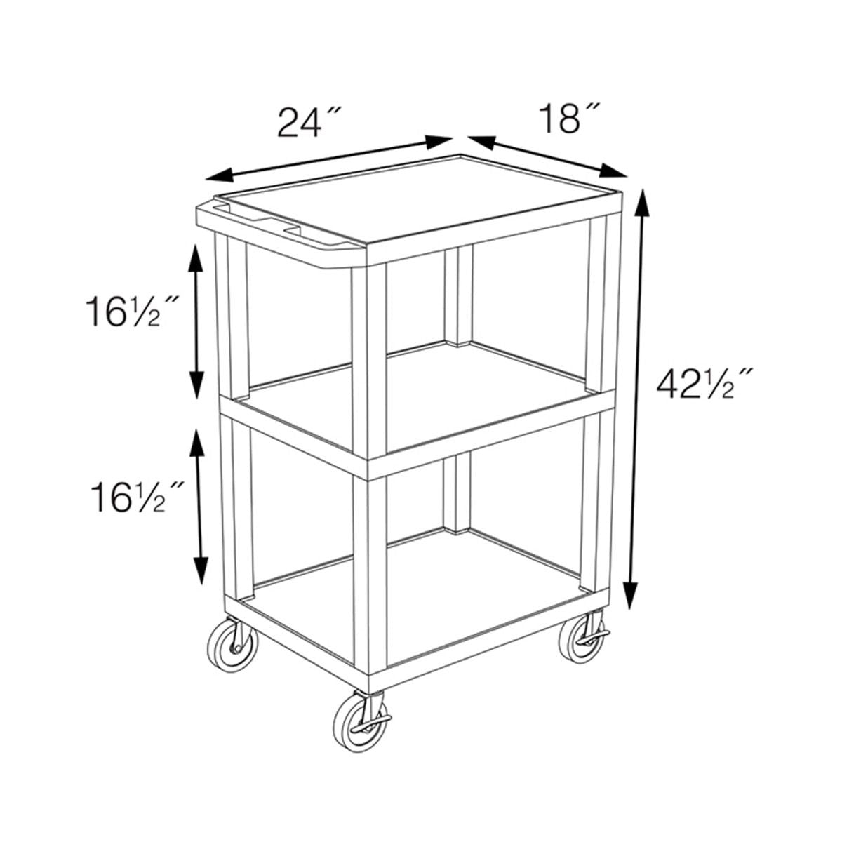 Luxor UCPL1 42"H 3-Shelf Multipurpose Utility Cart - SchoolOutlet