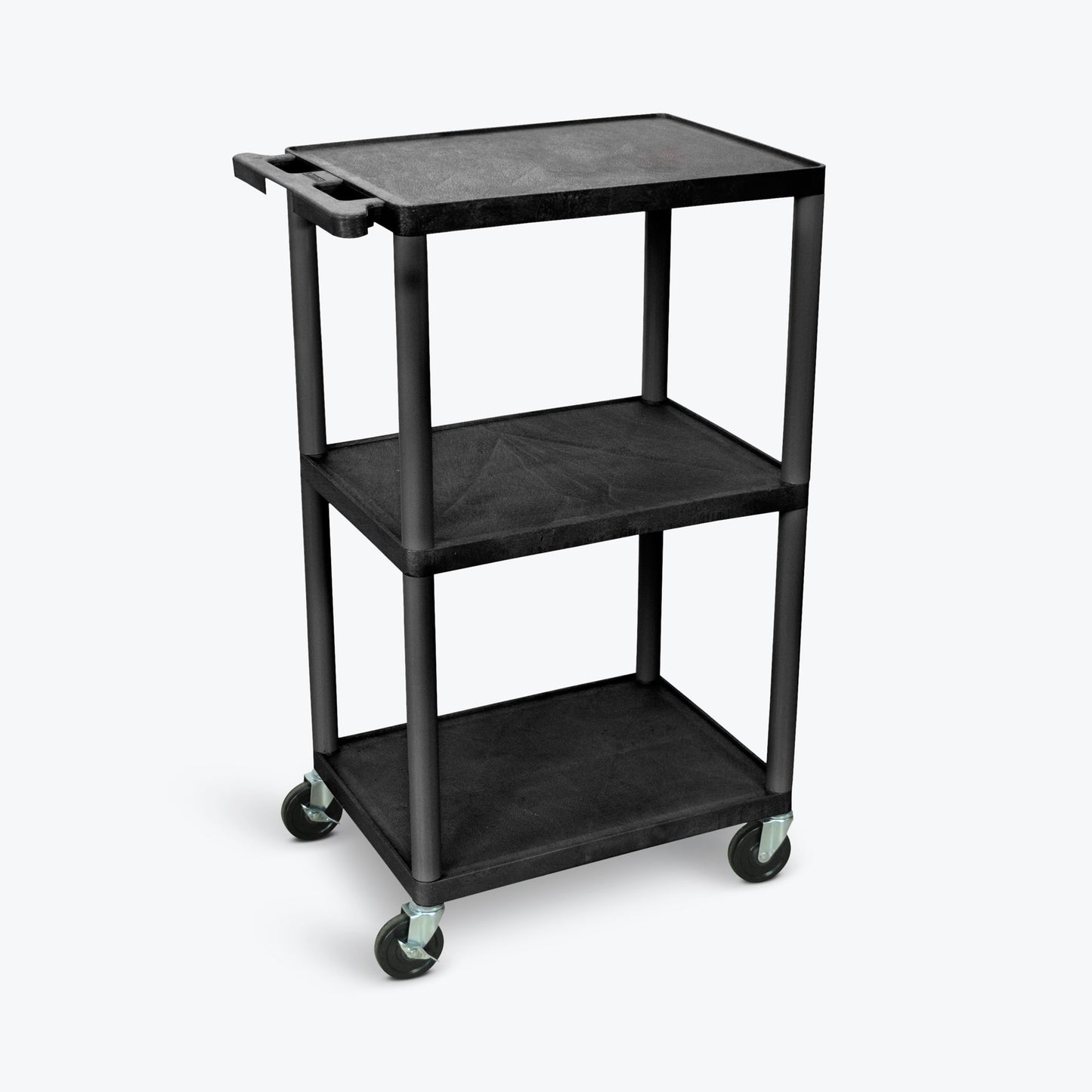 Luxor UCPL2-B 42"H Utility Cart - Three Shelves, Black - SchoolOutlet