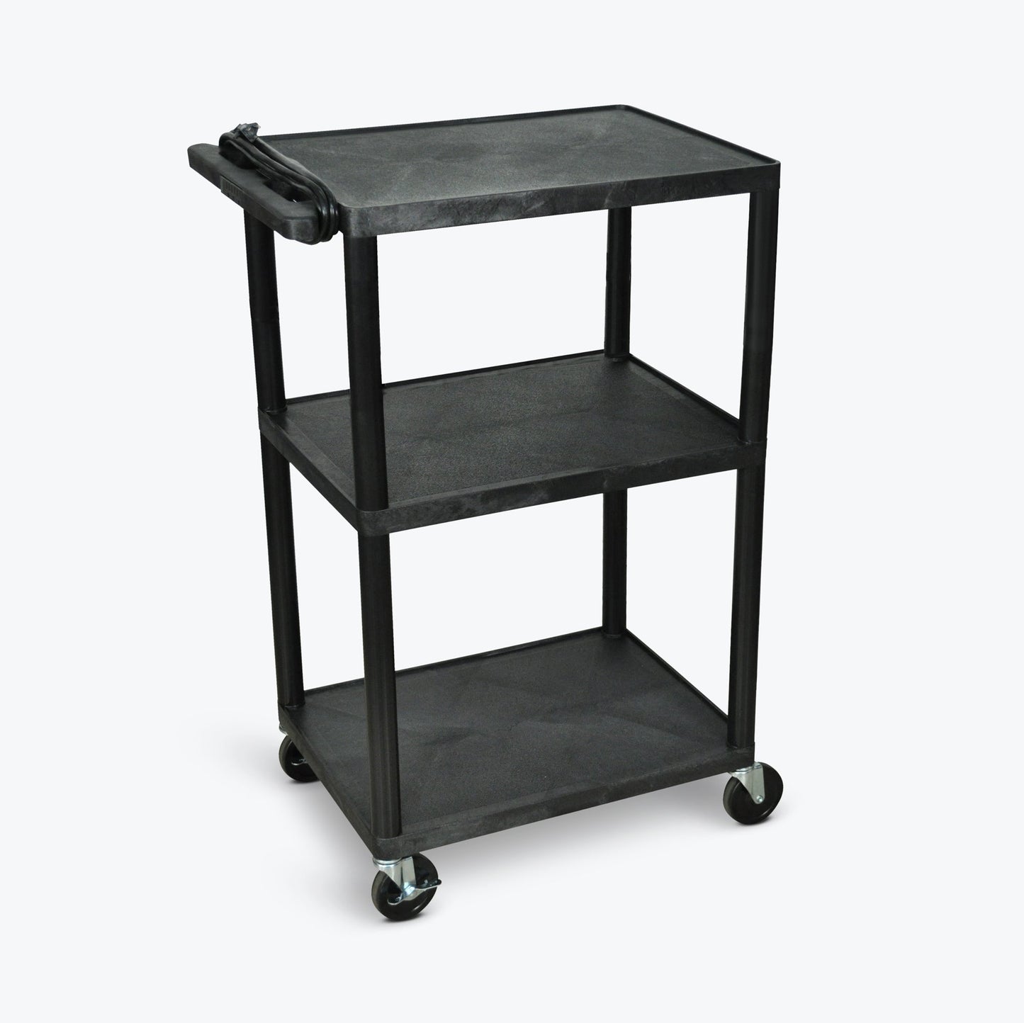 Luxor UCPL2-B 42"H Utility Cart - Three Shelves, Black - SchoolOutlet