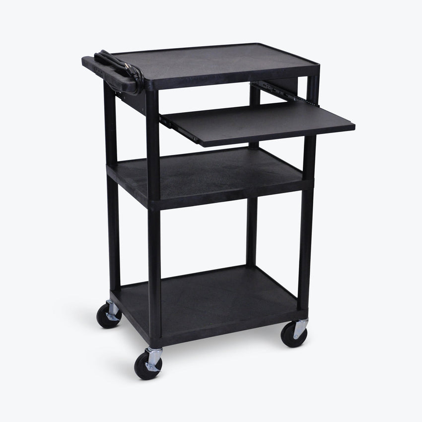 Luxor UCPL2-B 42"H Utility Cart - Three Shelves, Black - SchoolOutlet