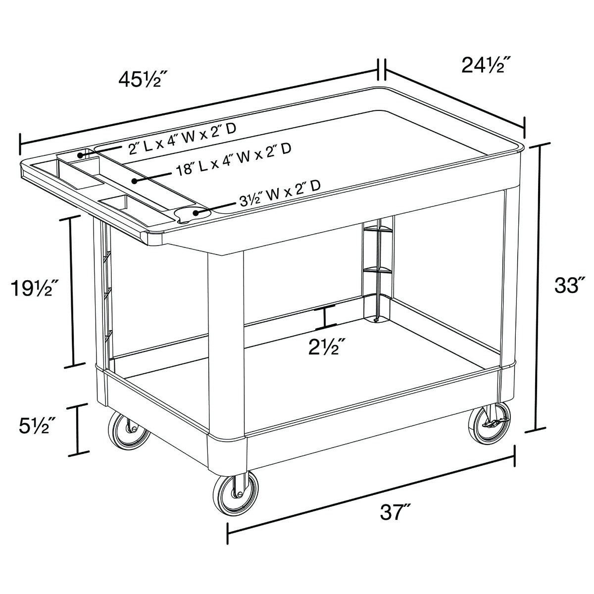 Luxor XLC11-B - Two-Shelf Heavy-Duty Utility Cart (LUX-XLC11-B) - SchoolOutlet