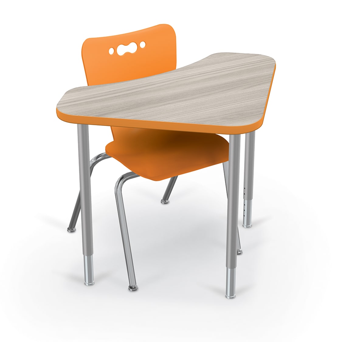 Mooreco Hierarchy Boomerang Snap Standard Desk - Adjustable 22 - 32" H - Platinum Leg - SchoolOutlet