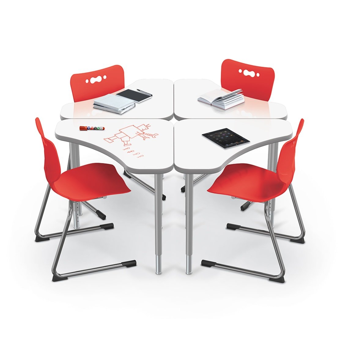 Mooreco Hierarchy Boomerang Snap Standard Desk - Adjustable 22 - 32" H - Platinum Leg - SchoolOutlet