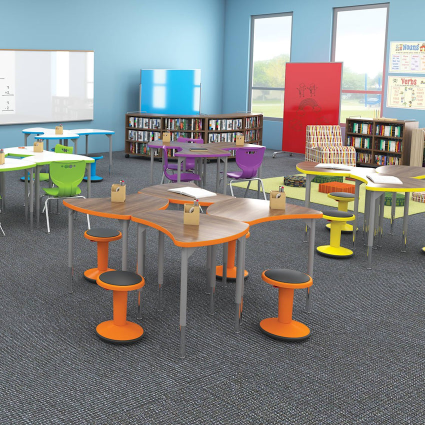 Mooreco Small Hierarchy Shape Standard Desk Adjustable Height 22" - 32" - Platinum Leg - 11436X - SchoolOutlet