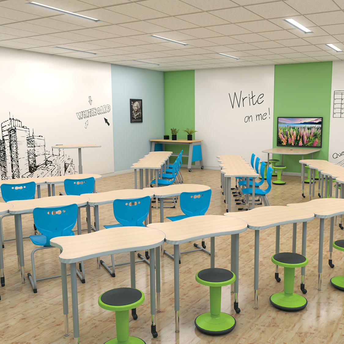 Mooreco Hierarchy Fender Standard Student Desk (Standard) Adjustable Height 22" - 32" - Platinum Legs - SchoolOutlet