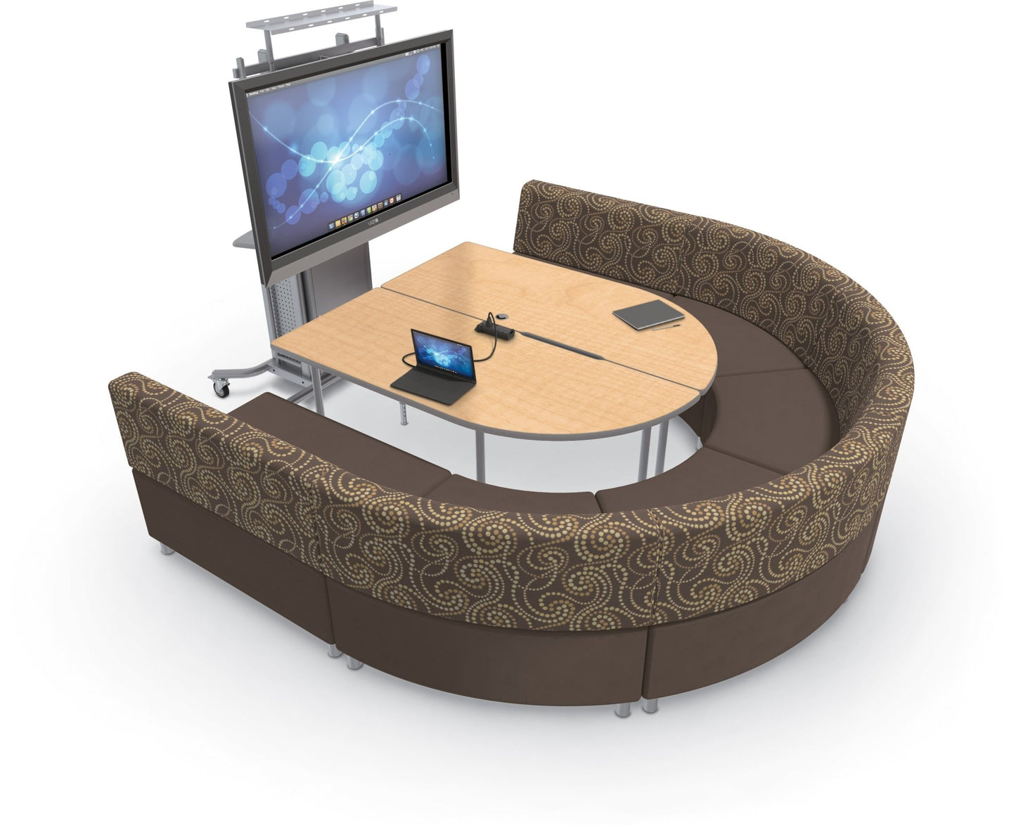 Mooreco 6' MediaSpace - Split Piece D-Shape AV Table - Platinum Legs and Black Edgeband (Mooreco 27756) - SchoolOutlet