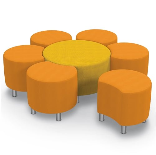 MooreCo 350XX Blossom Soft Seating Sets (Standard) - Set Of 6 Petal Stools 18"H X 20"W X 18"D and 1 center stool 30" (MooreCo 350XX) - SchoolOutlet