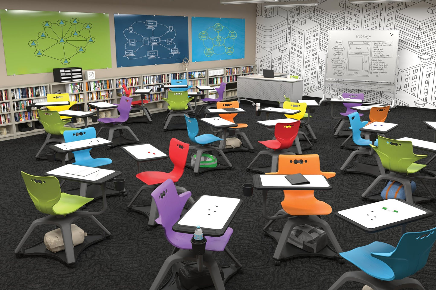 MooreCo Hierarchy Enroll Series Mobile Tablet Arm Chair Desk with Arms (54325-XXXX-WA-XX-XX) - SchoolOutlet