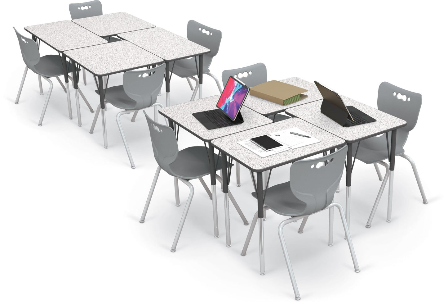 Economy Rectangle Desk and 4-leg Hierarchy Chair 16" Armless Shell (Pack of 8) - SchoolOutlet