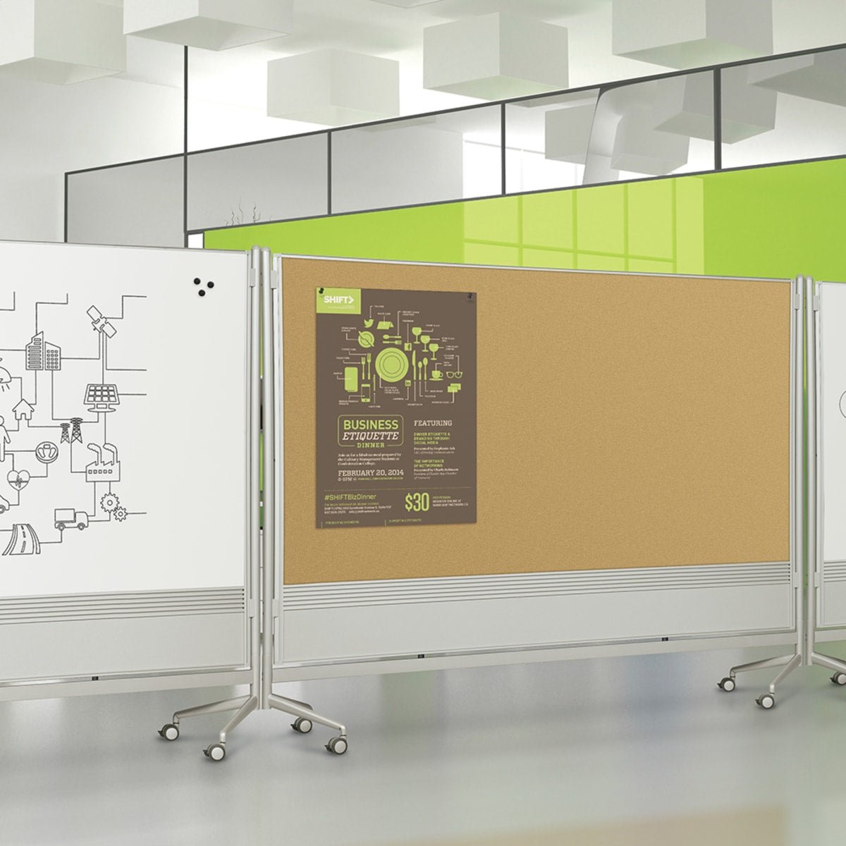 Mooreco Mobile Room Divider & Display Panel Porcelain - Natural Cork - 6'H x 4'W (Mooreco 661AD-DC) - SchoolOutlet