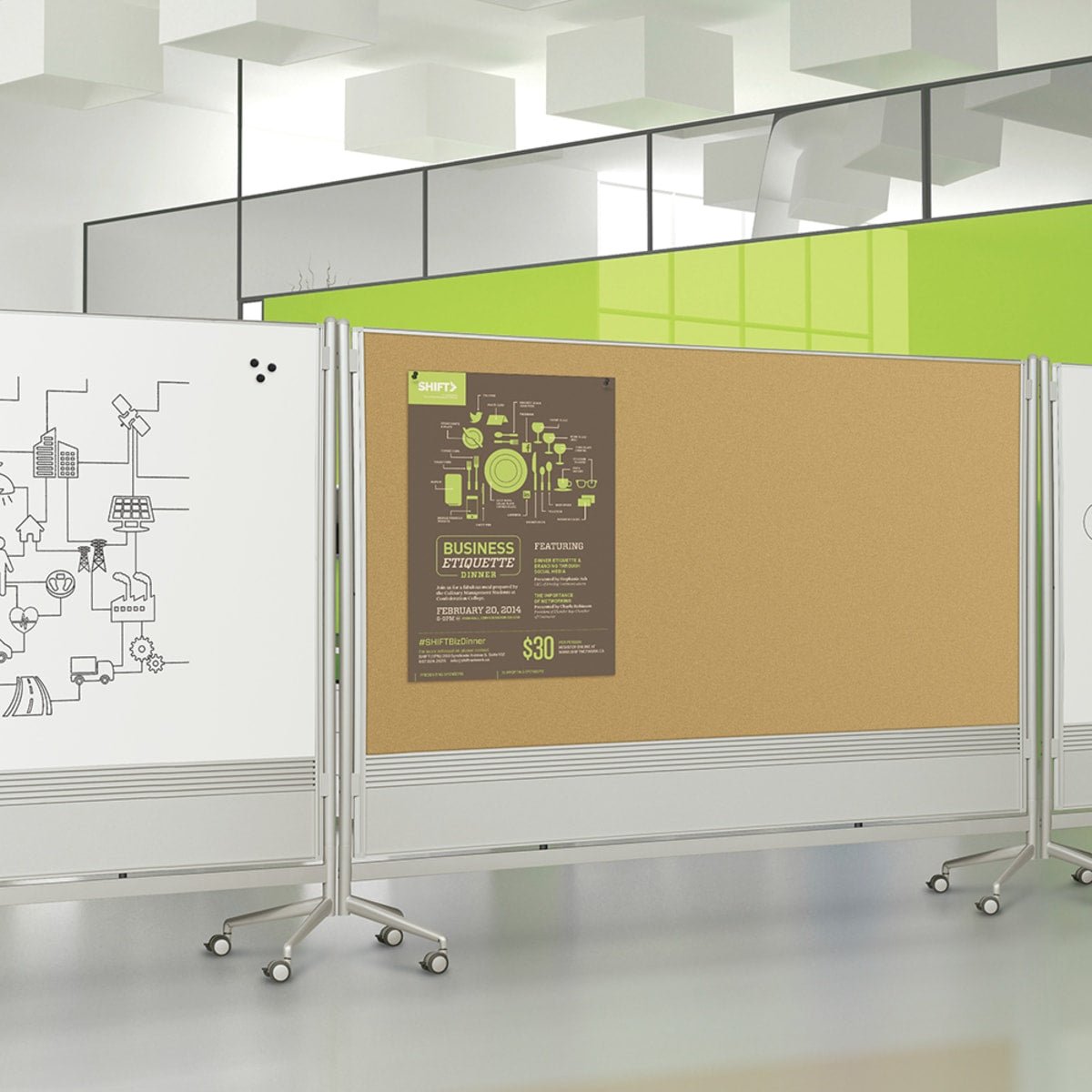 Mooreco Mobile Room Divider & Display Panel Laminate - Porcelain - 6'H x 6'W (Mooreco 661AG-DT) - SchoolOutlet