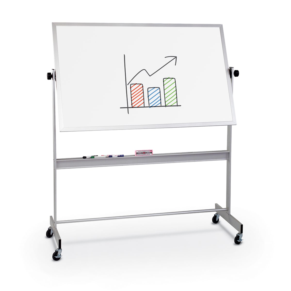 Mooreco Deluxe Mobile Reversible Board Porcelain Markerboard both sides - Aluminum Trim - 4'H x 5'W (Mooreco 668AF-DD) - SchoolOutlet