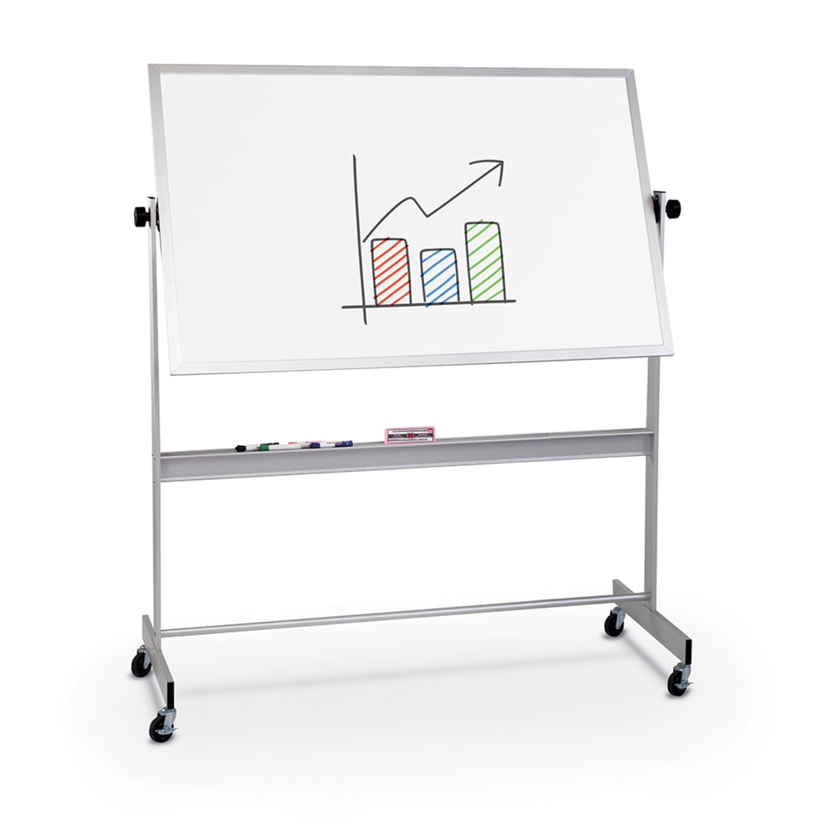 Mooreco Deluxe Mobile Reversible Board Porcelain Markerboard both sides - Aluminum Trim - 4'H x 6'W (Mooreco 668AG-DD) - SchoolOutlet