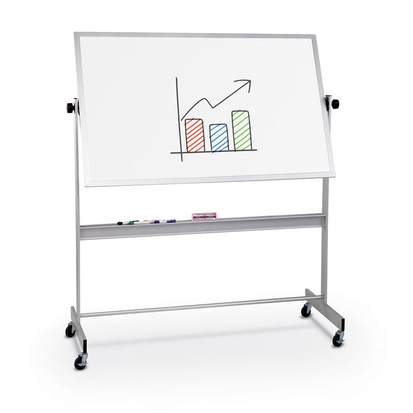 Mooreco Deluxe Mobile Reversible Board Porcelain Markerboard both sides - Aluminum Trim - 4'H x 6'W (Mooreco 668AG-DD) - SchoolOutlet