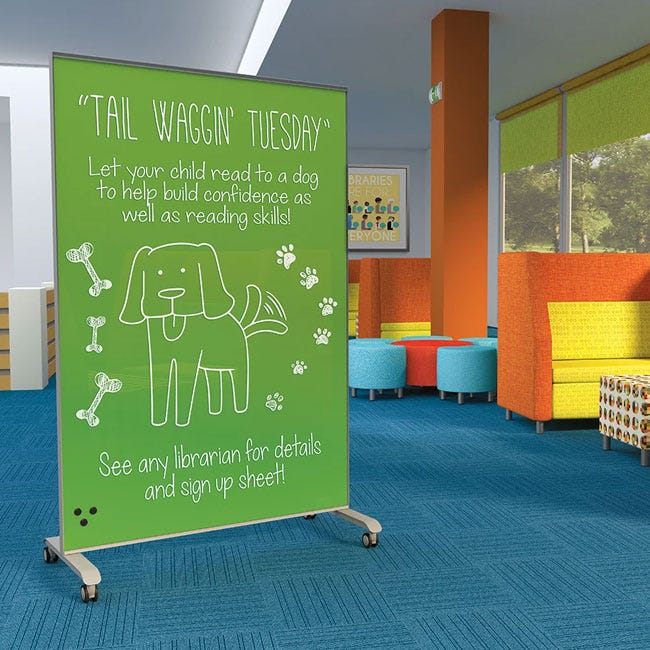 Mooreco Essentials Hierarchy Grow & Roll Mobile Magnetic Dry Erase Glass Board 6'H x 4'W - SchoolOutlet