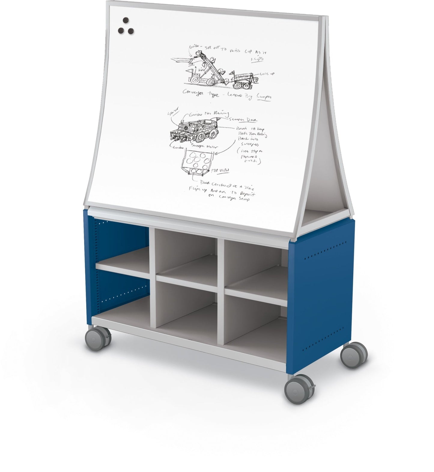 Mooreco Compass Cabinet Maxi H1 Standard Back Panel and Side Panels, No Doors with Cubbies, Casters and Ogee Board (MOR-A3A1X1E1B0) - SchoolOutlet