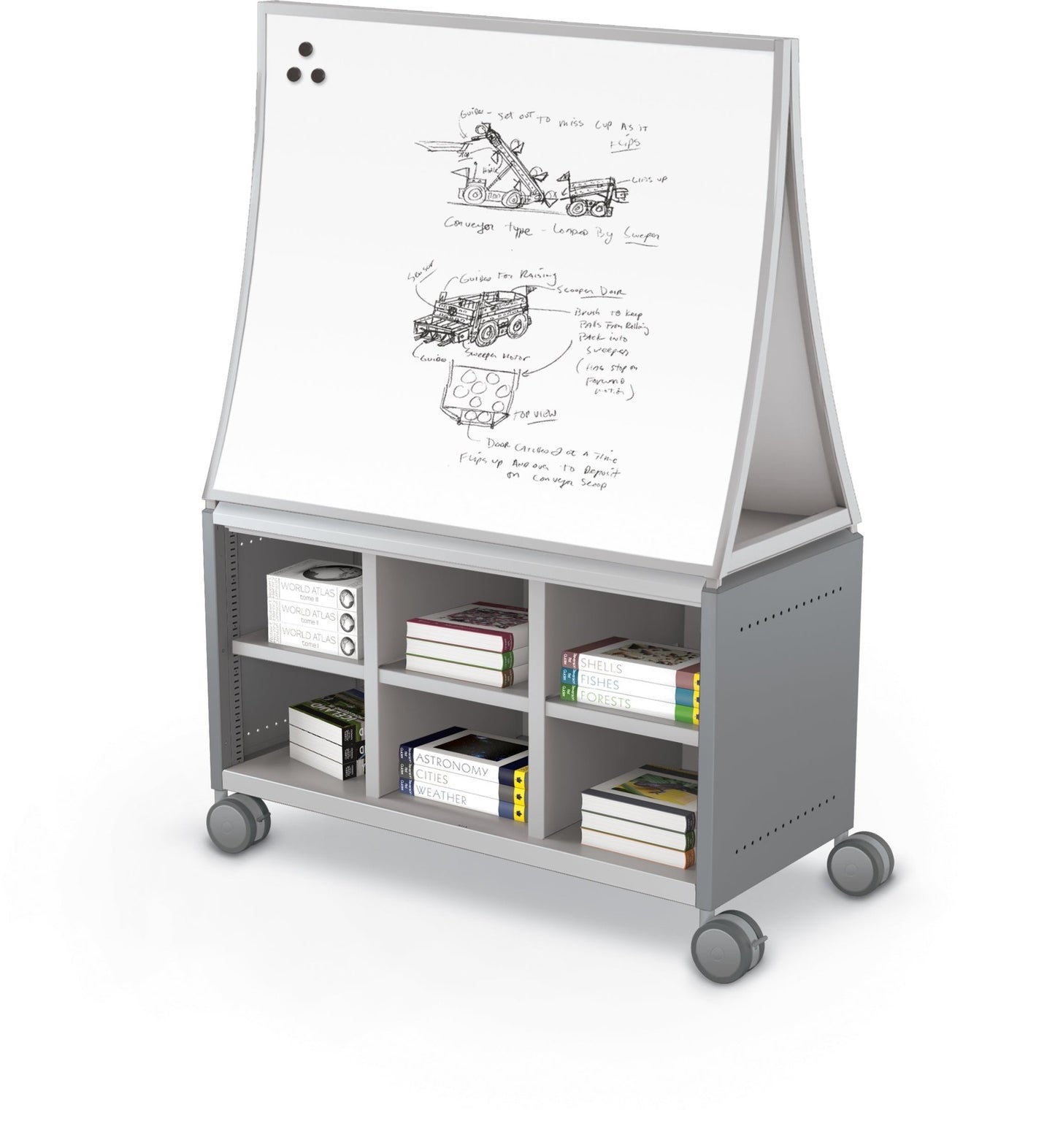 Mooreco Compass Cabinet Maxi H1 Standard Back Panel and Side Panels, No Doors with Cubbies, Casters and Ogee Board (MOR-A3A1X1E1B0) - SchoolOutlet