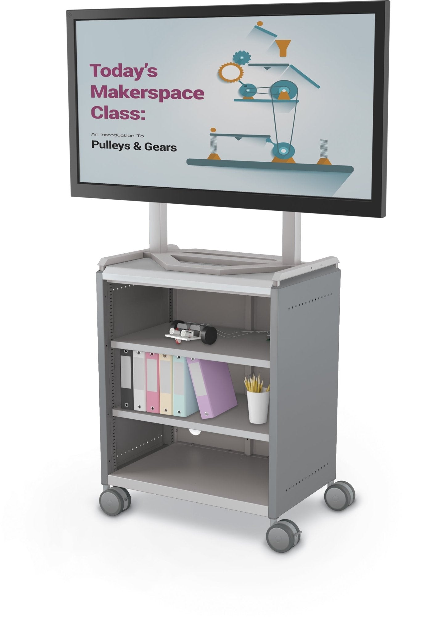 Mooreco Compass Cabinet Midi H2 Standard Back and Side Panels - No Doors with Shelves, Casters and TV Mount (MOR-B2A1X1D1A0) - SchoolOutlet