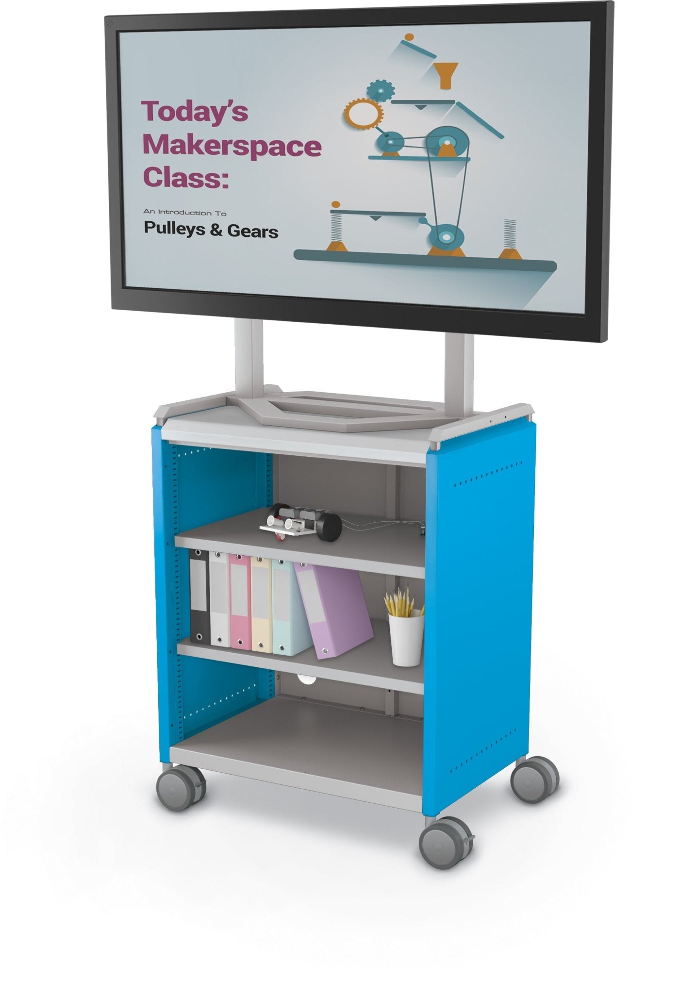 Mooreco Compass Cabinet Midi H2 Standard Back and Side Panels - No Doors with Shelves, Casters and TV Mount (MOR-B2A1X1D1A0) - SchoolOutlet