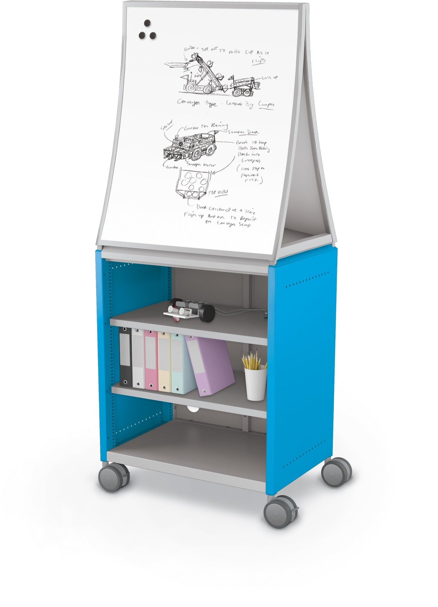 Mooreco Compass Cabinet Midi H2 Standard Back and Side Panels - No Doors with Shelves, Casters and Ogee Board (MOR-B2A1X1D1B0) - SchoolOutlet