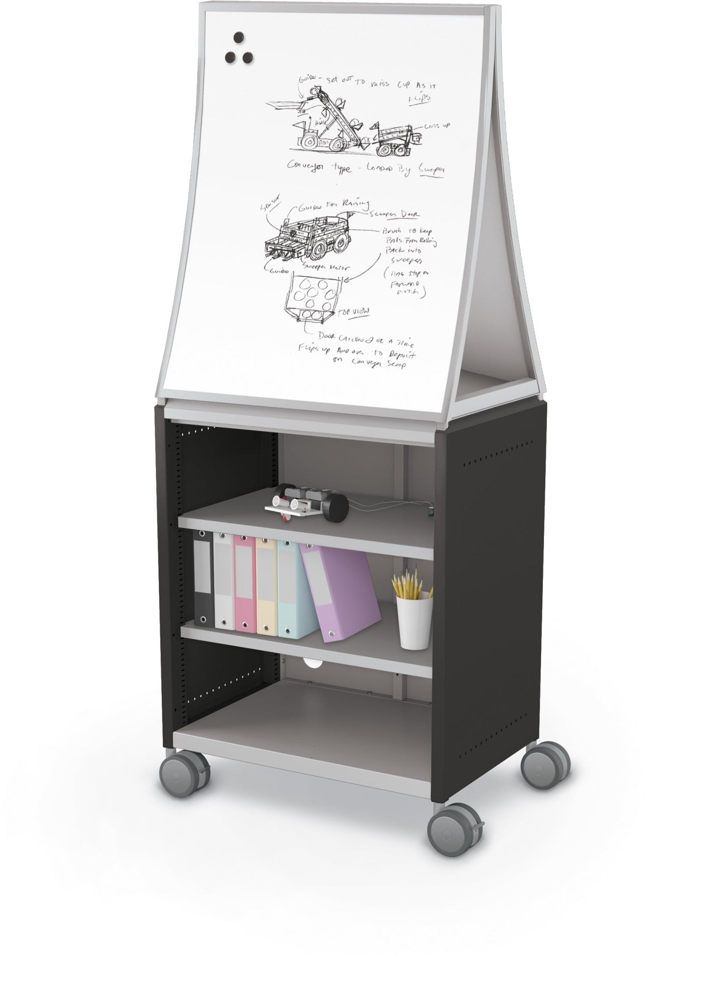 Mooreco Compass Cabinet Midi H2 Standard Back and Side Panels - No Doors with Shelves, Casters and Ogee Board (MOR-B2A1X1D1B0) - SchoolOutlet