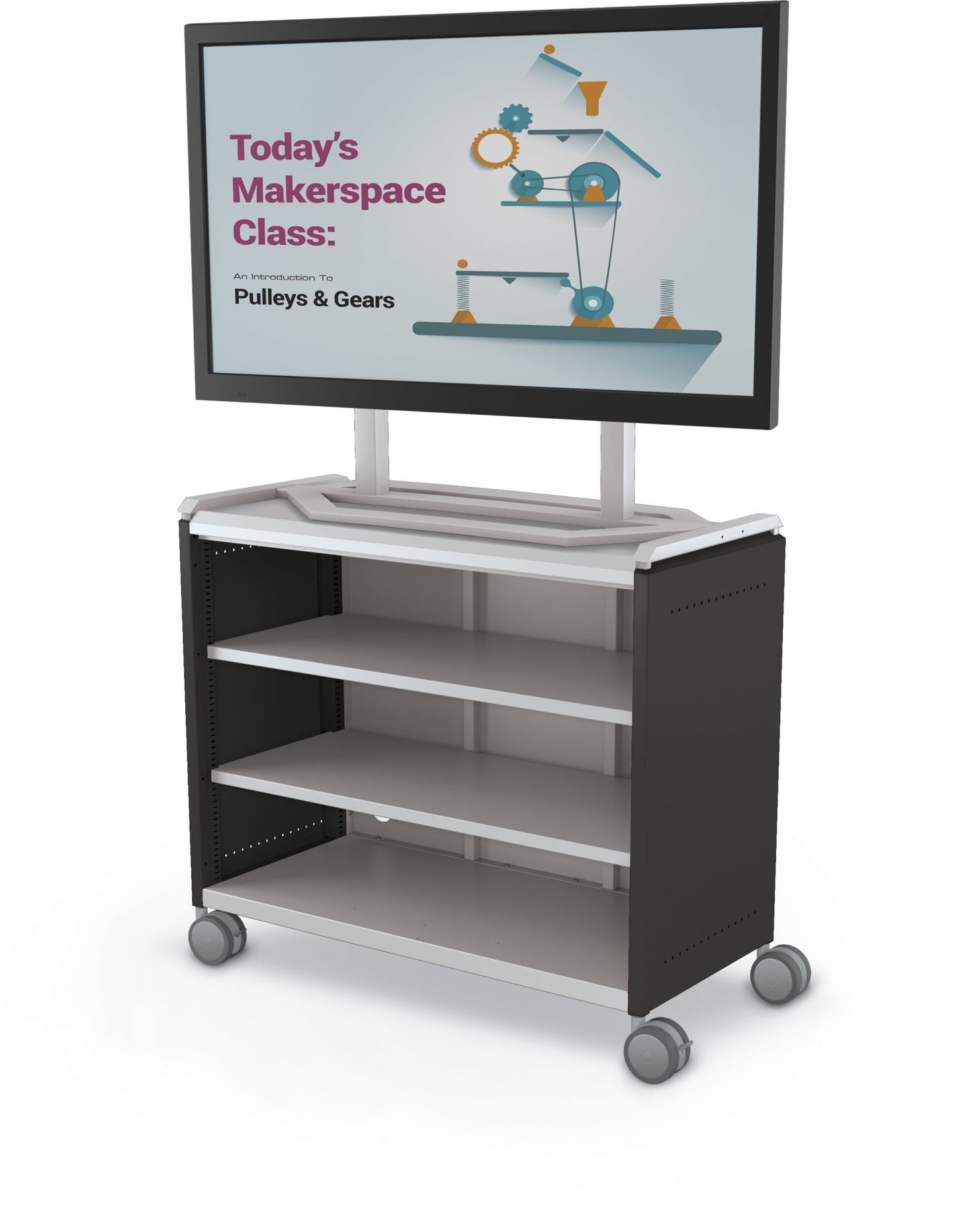 Mooreco Compass Cabinet Maxi H2 Standard Back and Side Panels, No Doors with Shelves, Casters and TV Mount (MOR-B3A1X1D1A0) - SchoolOutlet