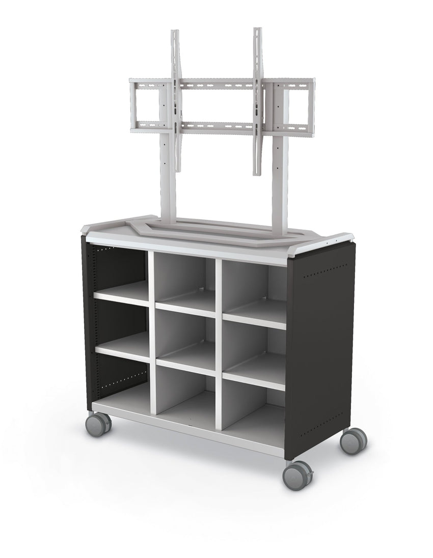 Mooreco Compass Cabinet Maxi H2 Standard Back and Side Panels, No Doors with Cubbies, Casters and TV Mount (MOR-B3A1X1E1A0) - SchoolOutlet