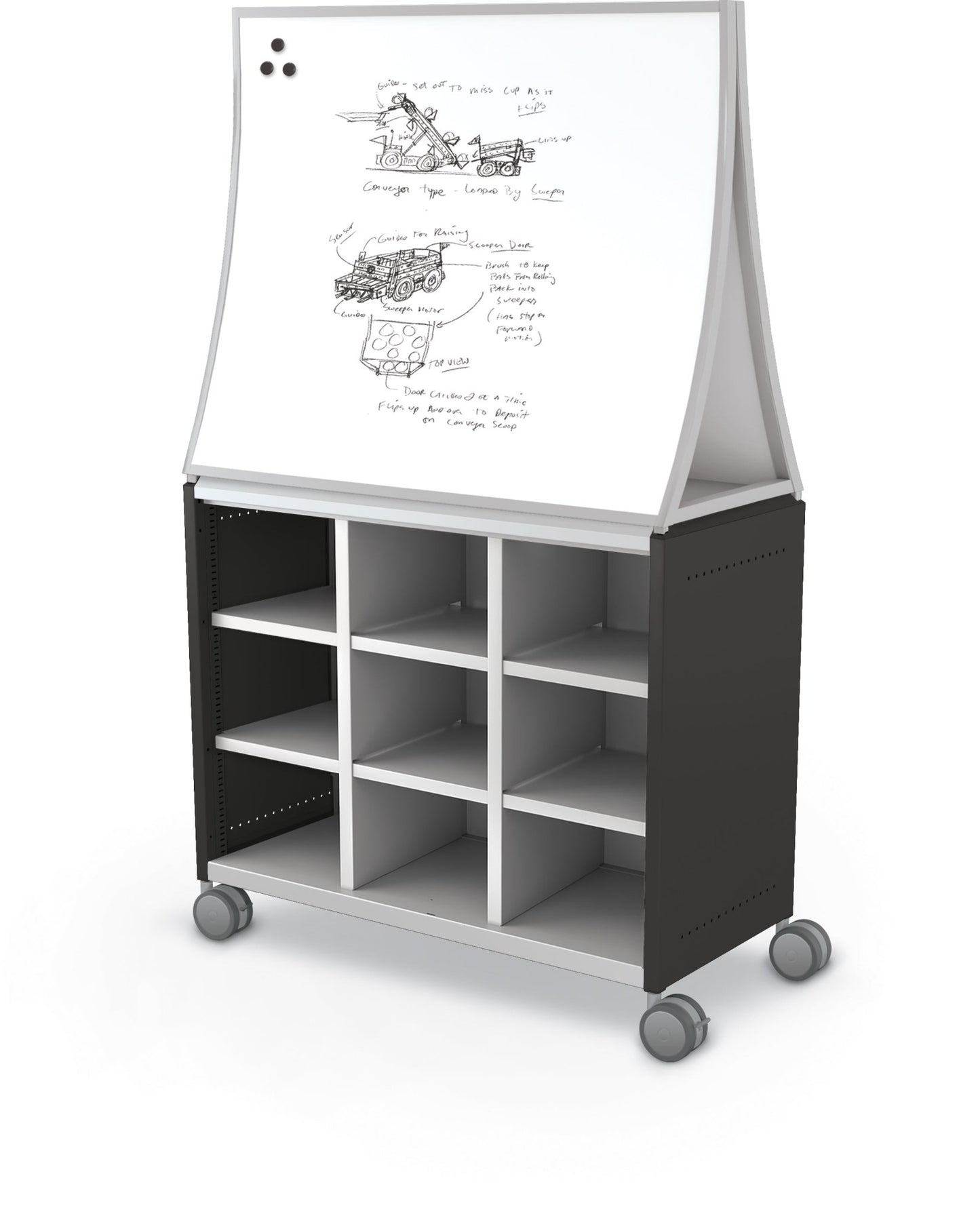 Mooreco Compass Cabinet Maxi H2 Standard Back and Side Panels, No Doors with Cubbies, Casters and Ogee Board (MOR-B3A1X1E1B0) - SchoolOutlet